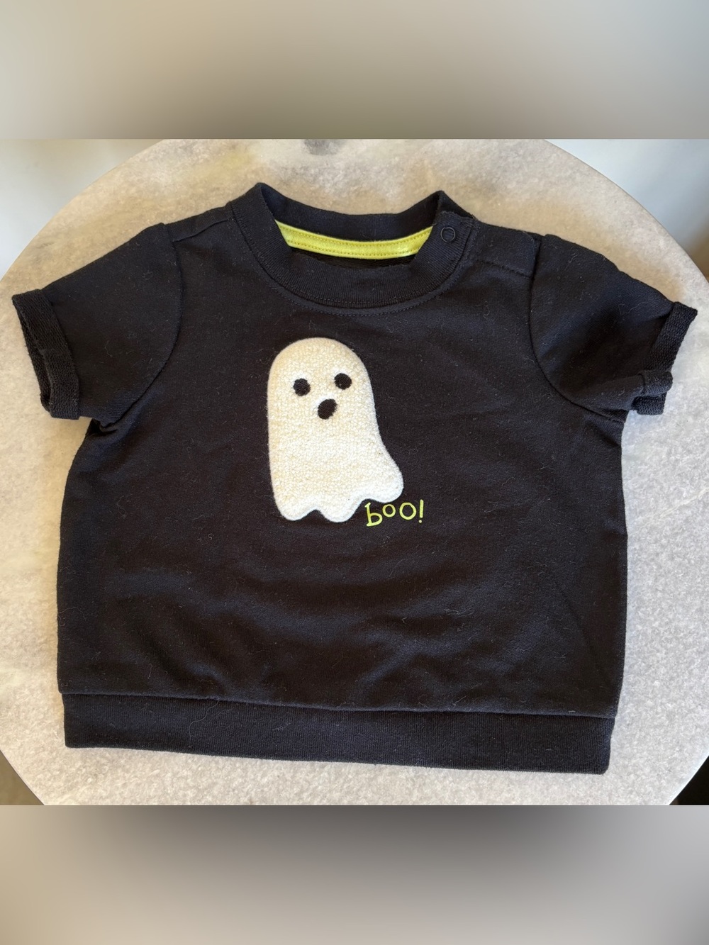 Black Ghost short sleeve sweatshirt size 0-3 months baby’s first Halloween Boo 👻
